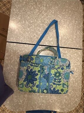 Vera Bradley Blue and Green Floral Quilted Laptop Bag